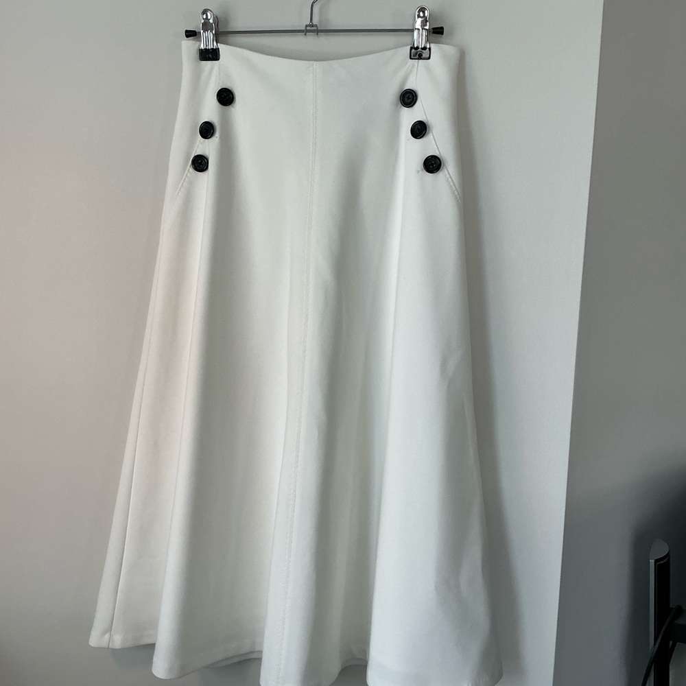 White House Black Market White A-Line Skirt with Black Buttons